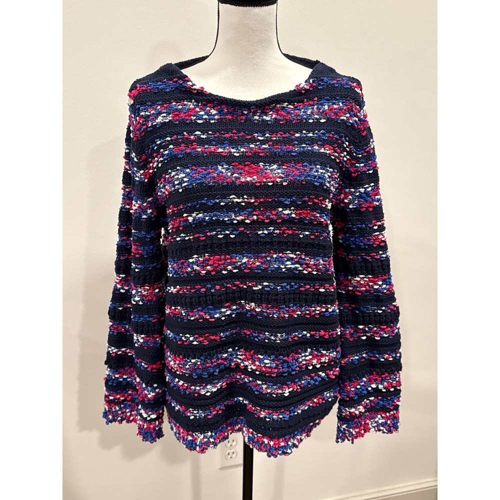 Ruby Rd. Sweater Women Medium Navy Multi Excellent Textured Popcorn Knit Striped